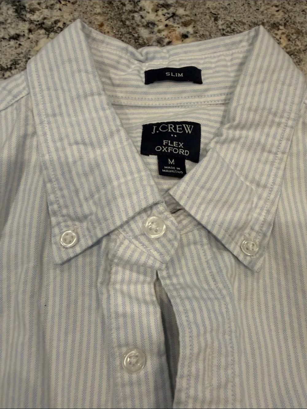 J. Crew Men’s Blue and White Pinstripe Button-Up Shirt